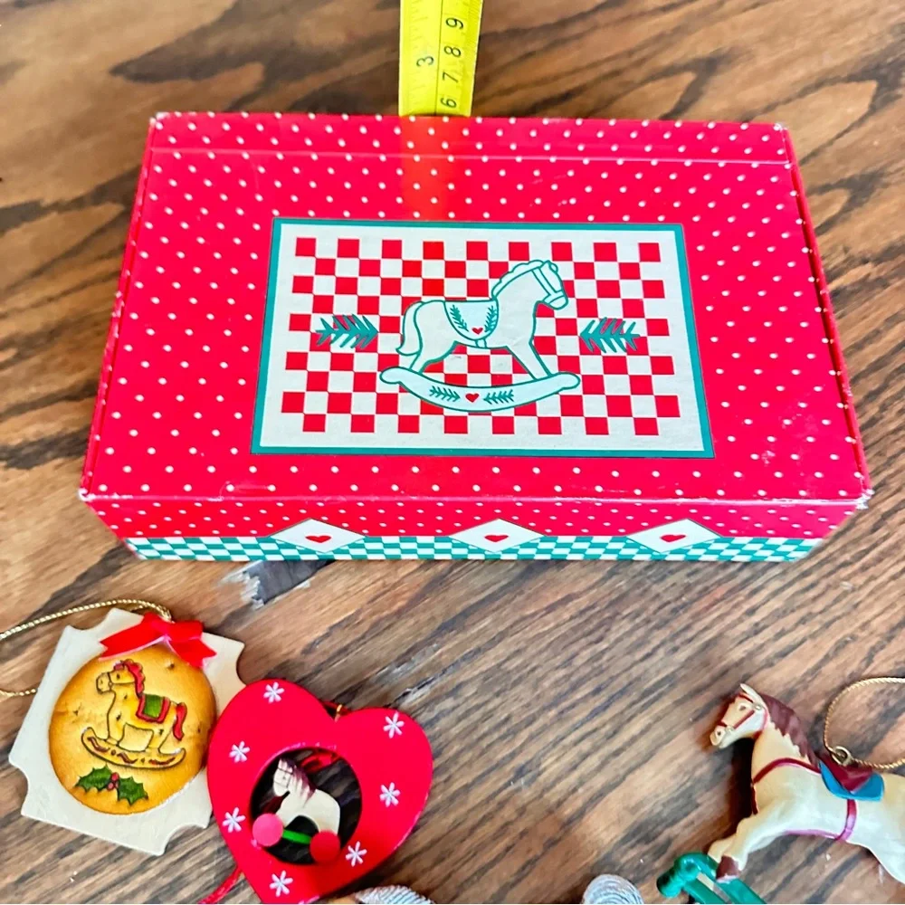 Vintage Rocking Horse Christmas Ornament Set & Pencil box